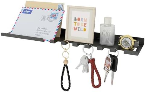 Jesginboo Black Key Holder for Wall, Decorative Wall Mounted Mail Organizer and Key Hanger with Tray, Key Holder with 7 Hook, for Doorway, Hallway, Living Room, Kitchen, Office, Set of 2