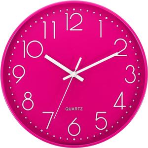 PATIKIL 12 Inch Wall Clock, Battery Operated Silent Non-Ticking Round Wall Clocks for Office Bedroom Decorative, Pink