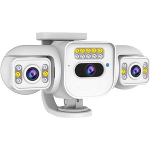 4MP Triple-Lens Outdoor Security Camera, 2.4GHz WiFi Camera for Home,Non-PTZ 180-plus Degrees Coverage, Night Vision, 2-Way Talk, SD/Cloud Storage, Works with Mobile Apps & PCs