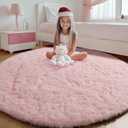 ONASAR Light Pink Round Area Rugs 4ft for Bedroom Living Room, Fluffy Circle Rug for Kids Girls Boys Teen, Soft Plush Shaggy Carpet for Nursery Dorm Classroom Playroom Home Decor Aesthetic (4' (Round)