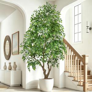 7FT Artificial Ficus Tree Tall Faux Indoor Plant with Lush Green Leaves