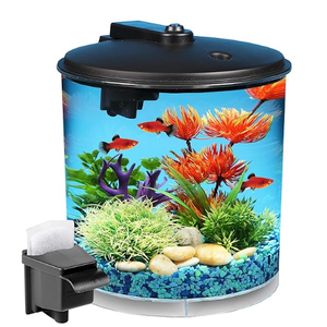Koller Products 1.5-Gallon 360 View Aquarium Kit with Multiple Colors LED Lighting and Power Filter, Ideal for Betta Fish and Tropical Fish