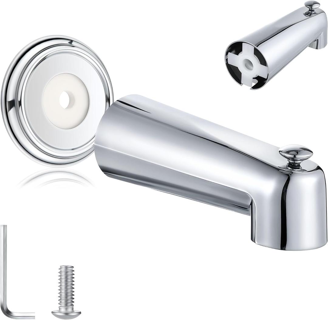 Enhon 7'' Slip on Tub Spout with Diverter Compatible with Moen 3839/Moen 3853 Bathtub Diverter Spout Fits 1/2" Copper Water Tube(5/8" Diameter) 5/32" Hex Wrench(Cover Ring,Polished Chrome,1 Pack)