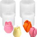 4 Pieces Tulip Molds 3D Tulip Candle Molds Tulip Flower Silicone Mold Flower Mold for Candle Making Silicone Molds for Soy Wax, Beeswax, Candle Making, Resin Craft, Clear