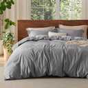 Bedsure 100% Washed Cotton Duvet Cover Queen Size - Grey Minimalist Cotton Duvet Cover Linen Like for All Seasons - GentleSoft Plain Simple Bedding, 3 Pieces (Grey, Queen, 90"x90")