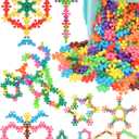 200PCS Interlocking Snowflake Building Block Toy for Kids Ages 3+, Plastic Early Learning Creativity Educational STEM Toy with Carrying Case Safe Material (Rainbow Colors)
