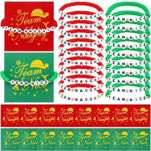 Team Naughty or Nice Gifts Christmas Party Favors 24 Set Christmas Clay Bracelets and Cards Friendsmas Party Supplies Decorations for Adults Santa Charm Women Birthday Gift
