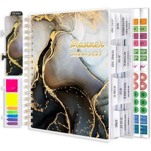 Planner 2026-2027, Large 18 Months Academic Daily Weekly Monthly Planner Yearly Agenda Jan. 2026June. 2027, 7.9" x 9.8", Page Tabs, Separator Page, Pocket Folder, Bookmark, Stickers, Sticky Note Set (Black)