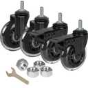 8T8 3 Inch Rubber Caster Wheels Heavy Duty with 2 Brakes, 3/8"-16 x 1" Threaded Stem Casters Set of 4 (Screw Diameter 3/8", Length 1"), Quiet and Smooth Rolling Castors for Furniture Hardwood Floors
