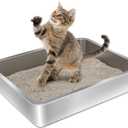 Stainless Steel Litter Box - 17.7" L x 13.77" W x 4" H Metal Cat Litter Box, Non Stick, No Smell, Easy Entry, Easy to Clean, Metal Litterbox for Kitten, Elderly Cats, Bunny