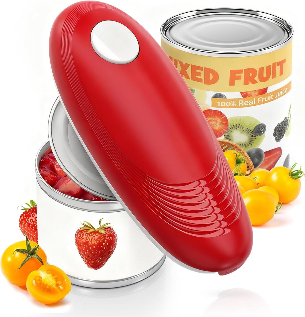 Electric Can Opener, Food Safe Automatic Can Opener with Smooth Edge, Open Your Cans with A Simple Press of Button, Can Opener Electric Kitchen Gifts for Seniors and Arthritis (Red)
