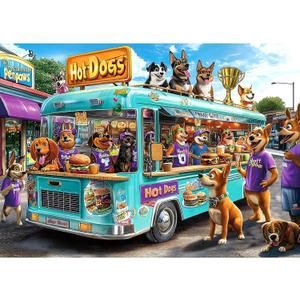 Blueforest 1000 Piece Jigsaw Puzzle for Adults - Cartoon Dogs Food Truck Adventure - Challenging & Fun Puzzle with Vibrant Art, Bonus Poster (27.5" x 19.7")