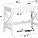 ChooChoo Computer Desk with USB Charging Ports and Power Outlets, Modern Simple 40 Inches Desk with Drawers, Makeup Vanity Console Table, White