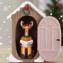 Hiboom Christmas Reindeer Figurine, Deer in Outhouse with Santa Hat & How to Avoid Hunters Magazine, Funny Christmas Decorations Indoor for Home & Office | Deer Decor, Unique Holiday Decor