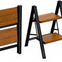 HBTower Step Ladder, Lightweight Aluminum Folding Step Stool with Anti-Slip Wide Pedal,330lbs Capacity Step Ladder for Household, Kitchen, Office - Black Woodgrain