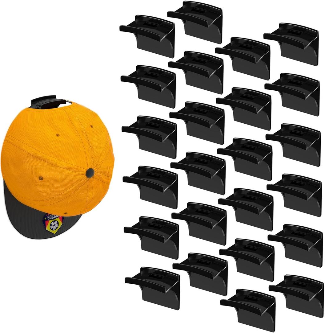2 x 24 Pack Adhesive Hat Rack for Wall, Hat Organizer for Baseball Caps, Strong Multi-Purpose Hat Hooks, Hat Holder Hanger on Wall, Door, Closet, No Drilling (Black)