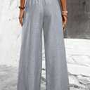 Women's Teacher Outfits Casual Pants Trendy Flowy Wide Leg Pull On Elastic Waist Long Beach Lounge (Gray, L)