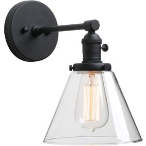 Phansthy Black Industrial Wall Sconce Light Single Light Wall Lamp with 7.3 Inches Cone Canopy for Bathroom Kitchen Restaurant (Black)