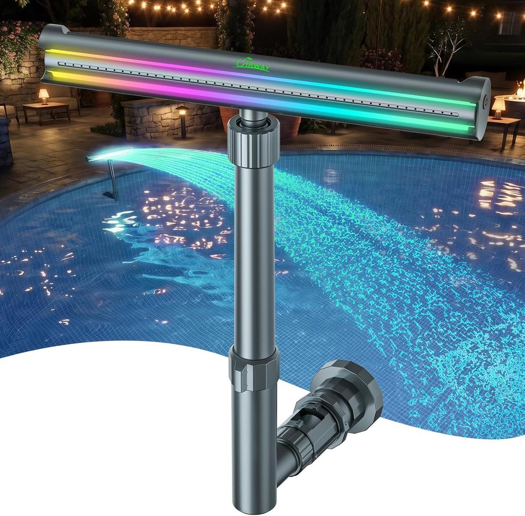 UIRWAY Solar Pool Fountain F5 Pro, Dual Light Strip 52 Ultra-Bright LEDs Unique Design, 10 Colors Pool Lights with 4 Modes, Remote Control, Adjustable Spray, Pool Fountain for Above & Inground Pools