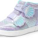 DREAM PAIRS Girls Shoes Toddler Sneakers Kids High Top Shoes with Hook and Loop Storybook Casual Walking Shoes (1 Little Kid, Purple/Rainbow)