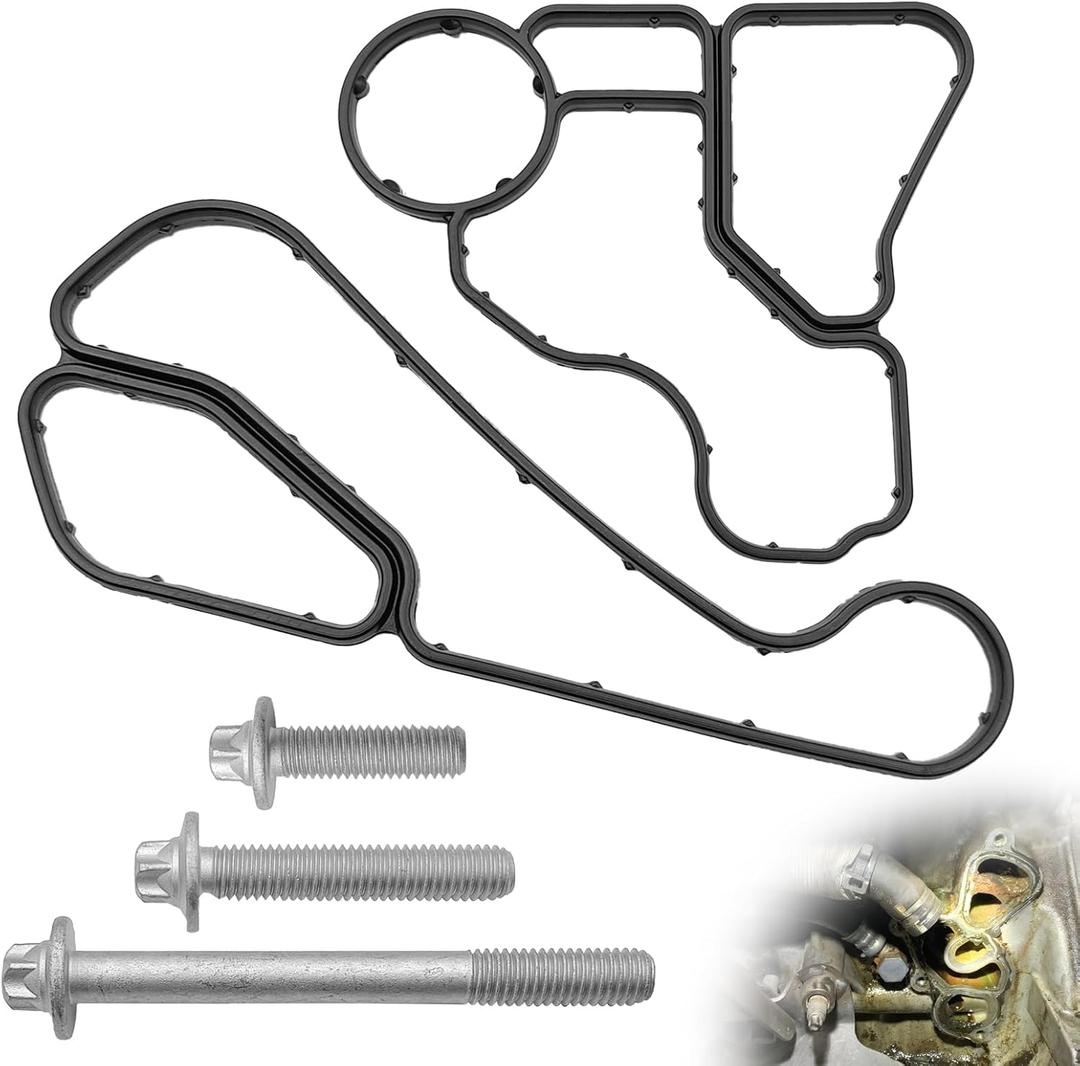 Engine Oil Filter Housing Gasket & Bolt Compatible with BMW 320I 2012-2018 / X5 2007-2018 / Z4 2006-2016 Cooler Seal Replace 11428637820 11428637821 Oil Filter Housing Seal Set