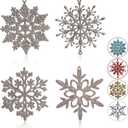 Christmas Snowflake Ornaments, 40pcs Glitter Snowflakes Christmas Decorations Champagne Gold Hanging Decorations for Xmas Tree Gift for Holiday and Party