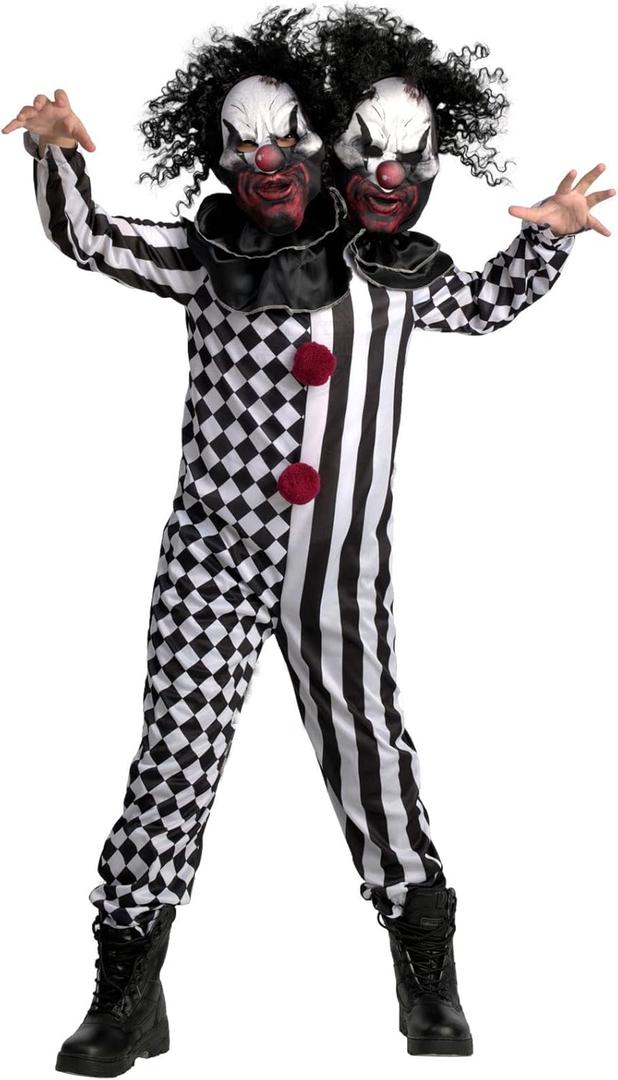 Morph Two Headed Scary Clown Costume for Kids, Kids Killer Clown Costume, Boys Halloween Costumes (Large)