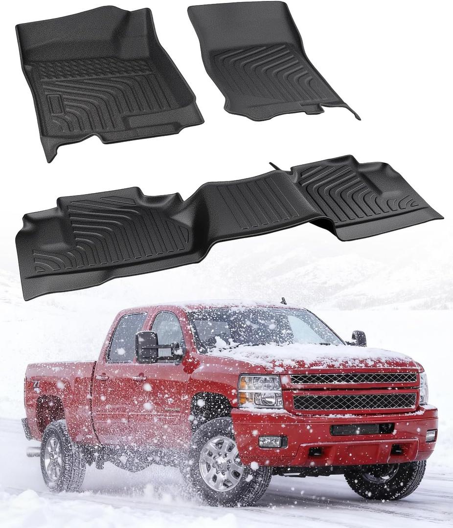for Chevy Silverado & for GMC Sierra 1500 Floor Mats 2007-2013 (Only for Extended Cab); for GMC Sierra 2500/3500 2007-2014; All Weather Waterproof TPE Floor Mats for Chevy Silverado Accessories