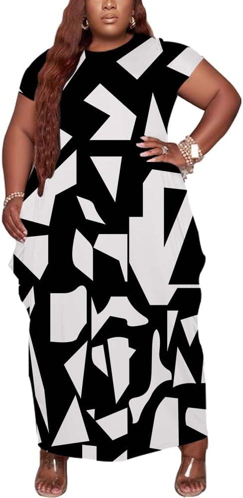 YeGine Oversize Tshirt Dress Plus Size Short Sleeve Maxi Dress with Pockets (5X-Large Plus, 35-3281-square)