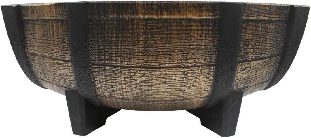 The HC Companies Whiskey Barrel Planter Bowl - Faux Wooden Finish Flower Planter Pot - Decorative Garden Pots - Indoor & Outdoor Resin Planters - Weather-Resistant Planting Pots (16" Golden Oak)