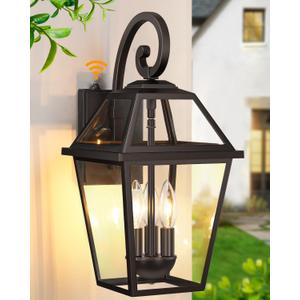 18" Large Dusk to Dawn Outdoor Wall Light Fixture, Anti-Rust Aluminum Exterior Porch Light with Photocell Sensor, Modern Farmhouse Black Outdoor Sconce Light for House Garage Coach, 1-Pack