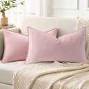 decorUhome Summer Couch Throw Pillow Covers 12x20 Set of 2, Decorative Soft Velvet Modern Cozy Chenille Lumbar Pillow Cases with Elegant Design for Sofa Bed Living Room Home Decor, Blush Pink