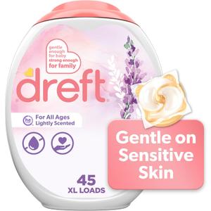 Dreft Laundry Detergent Pacs, Lightly Scented, Lavender, For Baby and Family, XL Pacs, 45 Count