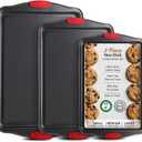 Baking Sheet Set, 3-Piece Cookie Sheet Set with Silicone Handles, Steel Baking Pans Set, Durable Baking Sheets for Oven, BPA Free Cookie Sheets for Baking Nonstick Set, Sheet Pan - Black Baking Pan