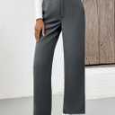 EVALESS Women's Elastic High Waist Straight Leg Pants Business Casual Work Pants Fall Button Down Office Outfits Trousers (Gray, L)