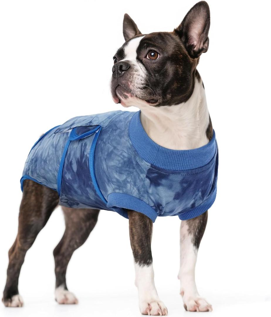 Kuoser Dog Surgery Recovery Suit, Anti Licking Surgical Suit for Dogs Male Neuter, Soft Dog Surgery Suit Female Spay Subsititute E-Collar Cone, Doggie Body Suits After Surgery Blue Tie Dye (Medium, Back: 13.4" - 16.1"; Weight: 14 - 25LB)