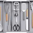 Lifewit Plastic Utensil Organizer for Kitchen Drawers, Expandable 13 to 22.4 Inches Wide, Adjustable Cutlery Silverware Flatware Holder, Kitchen Spatula Tools and Gadgets Storage Divider, Large, Gray