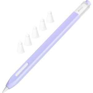 Classic Silicone Pencil Case Compatible with Apple Pencil 2nd Generation Case Cover Sleeve,[with 5 Cloth Fiber Silicone Tip Cover],Non-Slip, Support Magnetic Wireless Charging (Lavender)