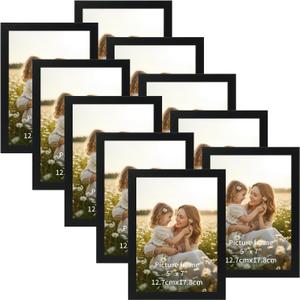 CRUGLA 5x7 Picture Frame Set of 10, Photo Frames Display 5 by 7 Picture, Clear Protective Front, for Wall or Tabletop Display, Black