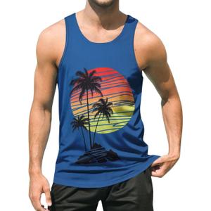 uideazone Mens Beach Tank Top Summer Sleeveless Shirt Graphic Quick Dry Gym Workout Tank Top (Medium, Blue Black)