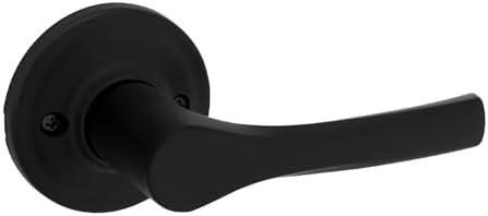 Kwikset Henley Dummy Door Handle, Single Sided Lever for Closets, French Double Doors, and Pantry, Matte Black Non-Turning Reversible Interior Push/Pull Lever, with Microban Protection