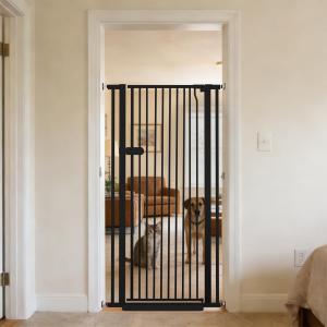 Lumizone Extra Tall Cat Gate 55.12" High Pressure Mounted 29.92"-34.24" Extra Wide 1.37" Gap No Drilling Auto-Close One-Handed Operation Tall Pet Gate for Dogs(Black, 55.12" H x 29.92"-34.24" W)
