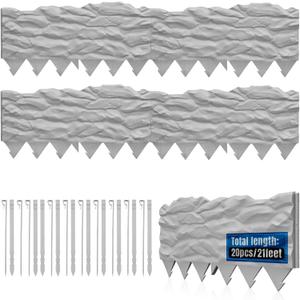 20Pcs Garden Edging Border, 21Ft Marbled Design Garden Landscape Edging Borders with 20 Pcs Stakes, Plastic Garden Fence Lawn Edging Border for Flower Bed, Yard, Patio, and Pathway Landscaping