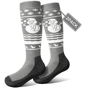 Pecube Merino Wool Kids Ski Socks 2 Pair Thermal Thick OTC Snow Socks for Boys Girls Toddler Skiing Snowboard Winter Sports, XS