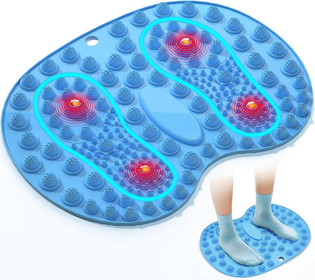 Foot Massage Mat, Big Foot Reflexology Mat with Magnetic Therapy, Foot-Shaped Acupressure Mat for Feet Relaxation, Under Desk Mat Pressure Point Mat for Pain, Fatigue and Stress Relief (Blue)