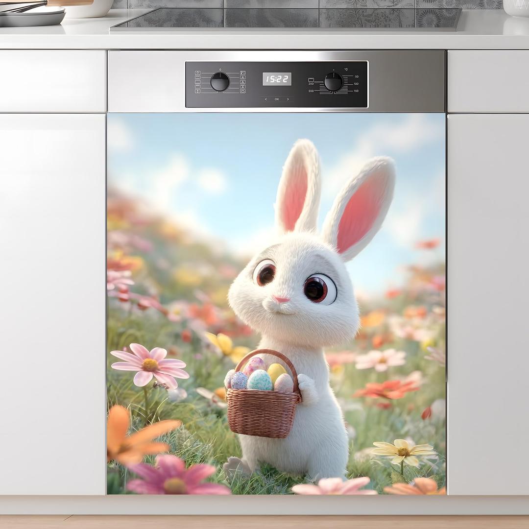 AOHMPT Dishwasher Magnet Sticker Cover Panel Decal Refrigerator Magnetic Sticker Decorative for Kitchen Decoration,Fridge Door Cover, Appliances Stickers (Rabbit, 23.03"x25.59")