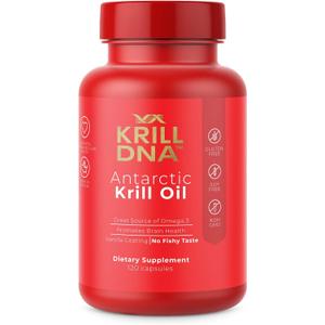 Antarctic Krill Oil by KrillDNA | 1000 mg with Astaxanthin, Omega 3, DHA, EPA, and Phospholipids | Vanilla Coating, No Smell, No Fishy Taste | (120 softgels-60 Servings)
