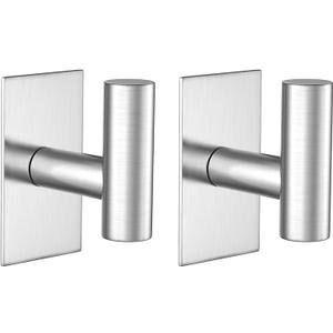 VAEHOLD Wall Towel Hooks, Heavy Duty Sticky Holder Waterproof Towel Hooks for Hanging Coat, Clothes, Closet Hook Wall Mount for Kitchen (Silver, Adhesive 2 Pack)