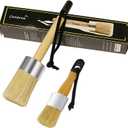 Chalk Paint Brushes for Furniture, 2 Pcs Boar Hair Bristles Round/Flat Wax Paint Brushes, Suitable for Chalk Paint and Wax