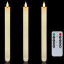 Homemory 3 Pcs Waxy Flameless Taper Candles with Remote, Flickering Battery Operated Taper Candles, Led Flameless Candlesticks Classic Tall Candle for Home, Wedding, Party, Ivory, 9.6 inches